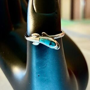 Sterling Silver Dolphin Ring with Turquoise Inlay - Women's Jewelry